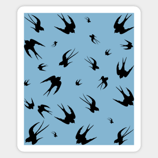 Flying swallows  silhouettes pattern on pale blue background Sticker